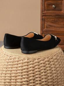 Chaussures plates femme mode carré orteil bas avec nœud papillon, noire, décontractée et polyvalente, porter tous les jours en automne