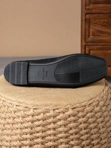 Chaussures plates femme mode carré orteil bas avec nœud papillon, noire, décontractée et polyvalente, porter tous les jours en automne