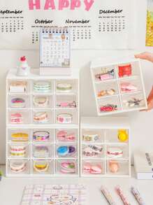 1pc 12*12*10 Plastic Cosmetic Organizer With 6 Compartments And Drawer For Desk, Sticker-free