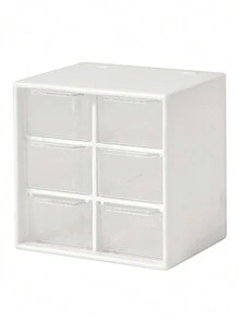 1pc 12*12*10 Plastic Cosmetic Organizer With 6 Compartments And Drawer For Desk, Sticker-free