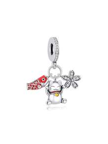 Silver-Plated And Zirconia-Crusted Chinese & Japanese Style Lucky Cat, Lion Dance & Daruma Beaded Pendant Suitable For DIY Bracelet, Necklace And Gifts For Festivals And Birthday - Beads - View 15