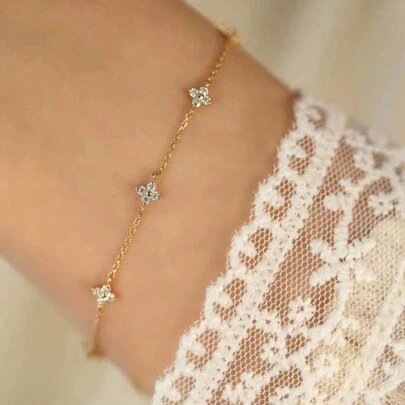 Waterproof 18K Gold Plated Mini Flower Pendant Bracelet Chain For Women's Fine Jewelry Gifts Luxury Female Bracelets Bangles Valentines