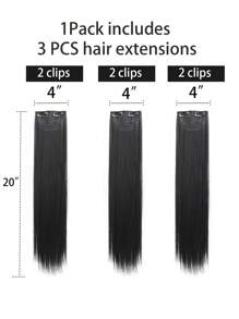 Black Synthetic Hair Extensions 3pcs Set 18 Inch~24 Inch Full Head Clip In Extensions For Women Thick Natural Hair Extensions Silky Straight - Black - View 5