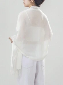 1pc Women's Solid Color Fringe Elegant Soft Lightweight Scarf Shawl For Outdoor Sun Protection