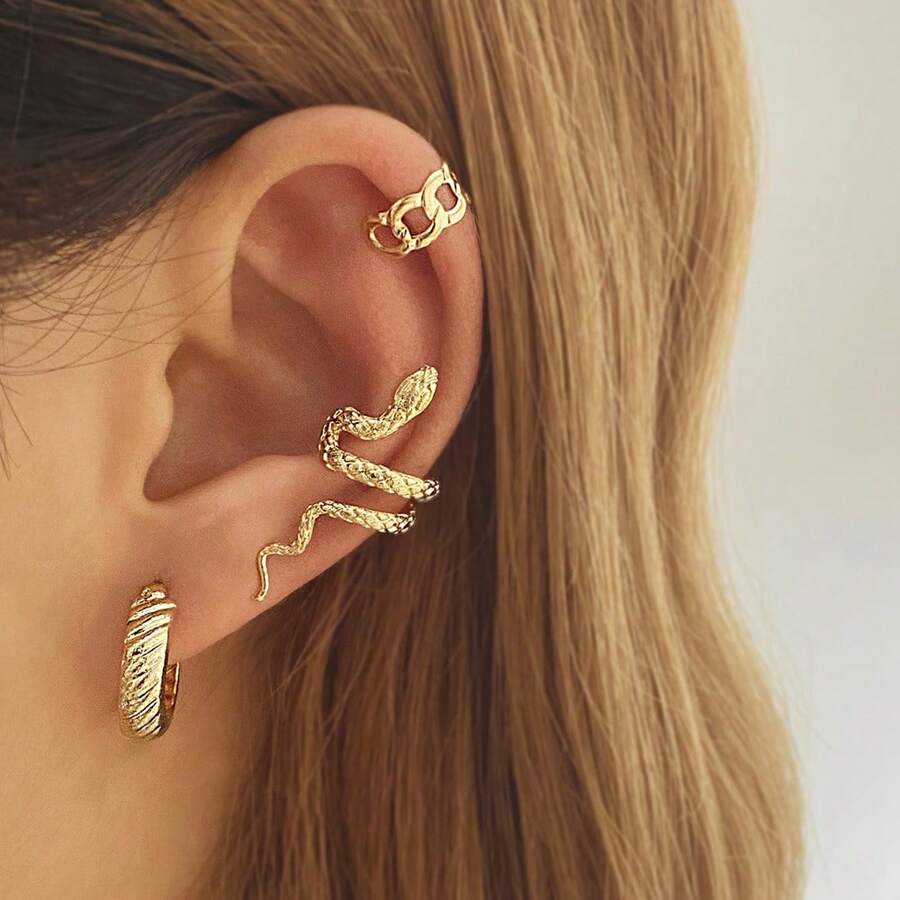 Earring Sets - Golden Snake (3 Pieces) - View 1