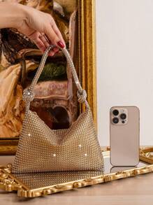 Evening Bag With Rhinestone Decoration,Decorative Handbag For Banquet,Dance,Handmade Lady Fashionable Versatile BagTready Bride Bag, Perfect For Party,Wedding, Prom,Dinner/Banquet, Matching With Wedding Dress, Formal Dresses, Prom Dress, Birthday Dress, Party Dress - Champagne - View 5