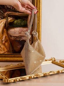 Evening Bag With Rhinestone Decoration,Decorative Handbag For Banquet,Dance,Handmade Lady Fashionable Versatile BagTready Bride Bag, Perfect For Party,Wedding, Prom,Dinner/Banquet, Matching With Wedding Dress, Formal Dresses, Prom Dress, Birthday Dress, Party Dress - Champagne - View 4