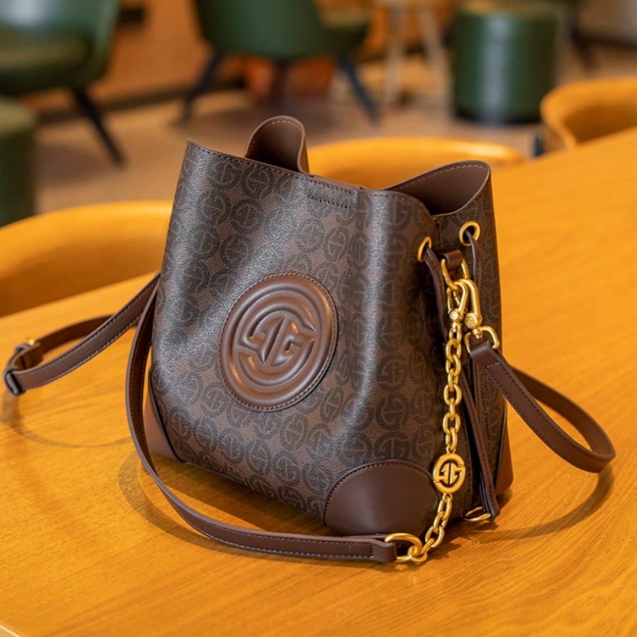 Sac seau de lumière de luxe polyvalent pour femmes, sac à main, sac à bandoulière imprimé croisé, sac tendance à style vieux argent pour femmes