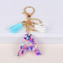 1 件紫色字母 A-Z 钥匙扣，适合母亲节礼物，女士钱包手提包树脂字母首字母吊坠带流苏生日毕业礼物，返校情人节