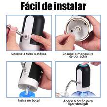 Bebedouro Bomba Elétrica Para Garrafão Galão Água Recarregável - Preto e Branco - Visão 5