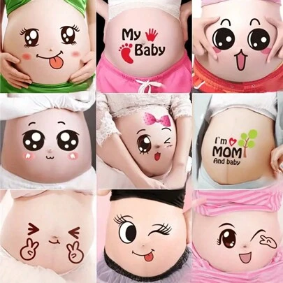 9 件装孕妇肚皮贴，搞笑面部表情孕妇贴纸，适合孕妇礼物，可爱肚皮贴，婴儿送礼会家庭装饰礼物