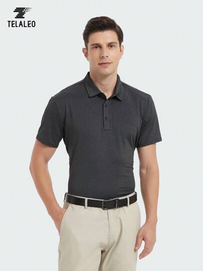 TELALEO 男友风男士速干 Polo 衫，活力中弹透气吸湿排汗翻领纽扣短袖衬衫，适合夏季户外
