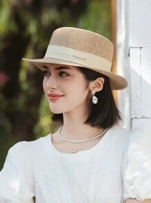 1頂女士FARWAYNE法式扁頂防曬草帽，適合海灘度假，適用於戶外活動以阻擋紫外線 - 彩色 - 查看 7