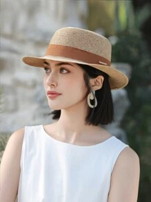 1頂女士FARWAYNE法式扁頂防曬草帽，適合海灘度假，適用於戶外活動以阻擋紫外線 - 彩色 - 查看 5