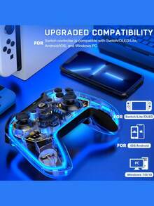 Wireless Gamepad With RGB Neon Lights Compatible With Switch OLED, Switch Lite, IOS, Android And PC With Wireless Functionality, 6-Axis Sensing Function And Game Control