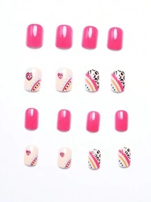 24入組獨特的眼睛元素紅色彩繪全套指甲貼片，附1入組果凍膠和1入組指甲文件，適用於女性和女孩壓克力假甲美甲工具