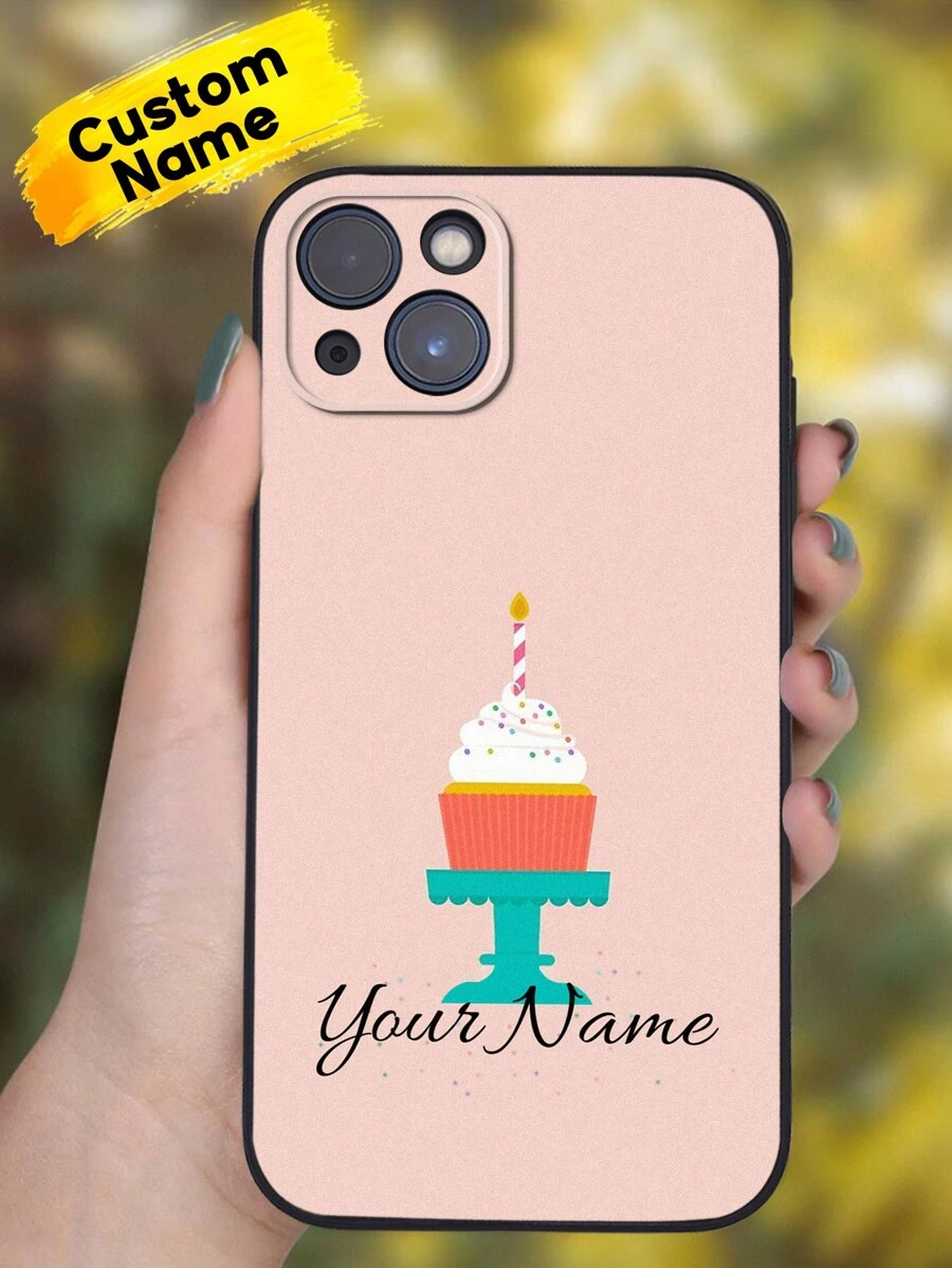 Baby Pink 1pc Custom Name Phone Case,Cake Pattern Custom Name Mobile IPhone Case,Personalized Birthday IPhone Case,TPU IPhone Case,Shockproof Protection For Your Phone,IPhone Series,Case Compatible With IPhone Pro/Pro Max/X/XR/XS/XS Mini/Max,Unique Gift For Her/Him,Birthday Gift,Boyfriend,Girlfriend,Lover,Wife,Husband,Friends,Families,Choice Ideal For Birthdays
