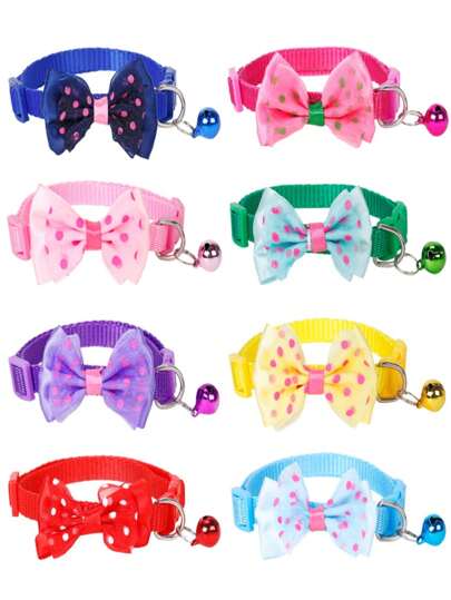 1pc Bowknot Pet Collar With Bell, High Quality Colorful Buckle, For Dogs And Cats