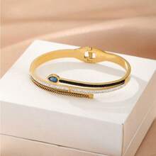 1 件金色不锈钢镀几何创意个性化手镯，时尚复古街头风格，适合男女通用的礼物，派对，日常穿着和工作服，氧化锆中性设计，简约休闲