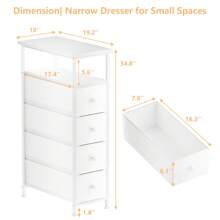 Simple Dresser With 4 Drawers, Compact 4-Drawer Storage Tower Narrow Storage Organizer For Small Spaces, Bathroom, Bedroom, White, Multi-Purpose, Easy Assembly, Slim Vertical Dresser With Shelf - Kết Cấu Gỗ Trắng - Xem 5