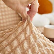 1pc Solid Color Bubble Gauze Elastic All-Inclusive Sofa Cover With Lace, Dustproof And Scratch Resistant
