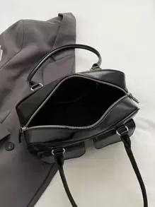 黑色时尚机车风腋下斜挎包，多口袋设计，适合工作通勤、街头穿搭和日系风格，女性必备单品 - 黑色 - 查看 4