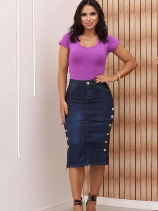 Saia Jeans Moda Evangélica Lindo Modelo longuete