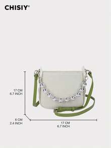 CHISIY 手工珍珠优质编织绿色面料和仿皮革肩带可拆卸拉链手提包，简约别致的设计适合女性、大学生、朋友、旅行和夏季街头穿着 - 綠色 - 查看 6