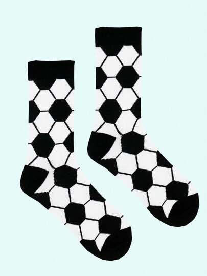1pair Men's Football Graphic Socks For World Cup Fans And Soccer Games, For Gym Sports, Fall Socks