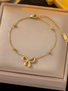 1 件女士不锈钢金球珠蝴蝶吊坠手链，时尚日常珠宝礼物，不含礼品盒