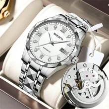 Comudir 品牌 1 件全新男士女士圆形表盘钢表带石英表夜光日历秒表时尚手表父亲