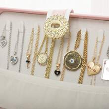 1入組大容量雙層鎖定pu皮革珠寶收納盒,女性珠寶盒,2層大型珠寶組織者,可拆卸托盤,適用於手錶,項鍊,耳環,手鐲存放和展示 - 藍色 - 查看 7