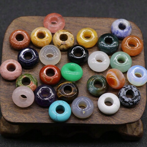 10pcs/Set Random Color Natural Abacus Shaped Semi Precious Stone Large Hole Beads Charms For DIY Women Men Jewelry Making Accessories