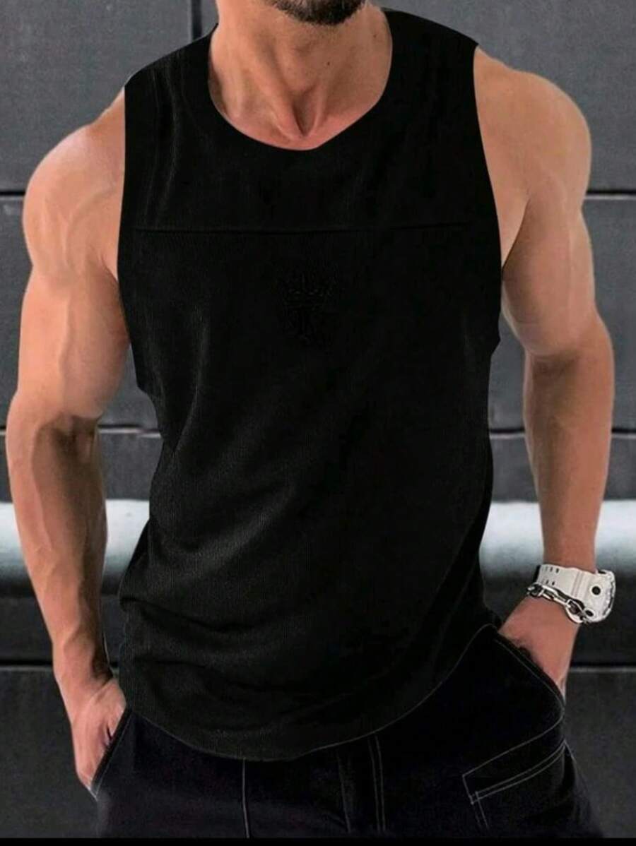 Regata Masculina estilo Americana malha Canelada - Preto - Visão 1