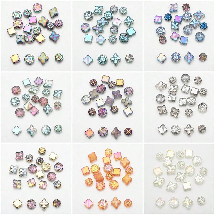 20 cái/gói Hạt thủy tinh Với Cỏ bốn lá & Thiết kế hoa hồng , , Mạ điện Màu sắc , DIY Làm đồ trang sức Chất liệu