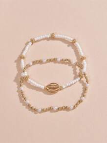 2 Cái/bộ Bohemian Giả Ngọc Trai & Vỏ Trang Trí Vòng Chân Cho Nữ Trang Trí Bãi Biển Mùa Hè - trắng - Xem 3