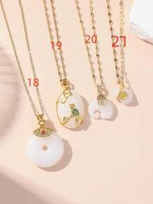 1個多款式綠石項鍊,不鏽鋼翡翠石吊墜項鍊,適合女性和女孩 - 彩色 - 查看 4