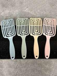 中空梳毛絨梳大彎梳中空梳風髮風鈎捲髮梳男女髮刷幹濕兩用髮刷適合所有髮質 - 黃色 - 查看 10