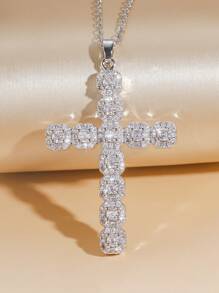 1 Pc Simple Cross Necklace For Men Women, Stainless Steel Chian Silver. Gold Latin Cross Pendant Necklaces - Multicolor - View 2