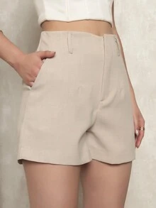 Women Shorts - 米色 - 查看 4