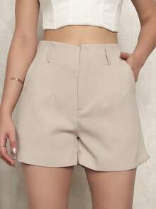 Women Shorts - 米色 - 查看 2
