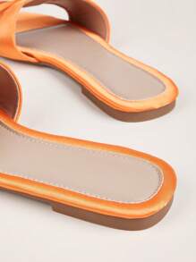 新款女士優雅鑲鉆蝴蝶結甜美風格休閒平底拖鞋，適合度假 - 亮橙色 - 查看 4