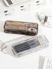 1pc Acrylic Transparent Double Layered Exam Dedicated Pencil Box For Boys And Girls, Of Primary School And Middle School, Plastic Pencil Case For Stationery Storage,Pencil Pouch,School Bag