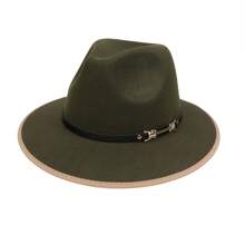 1入女性PU皮帶扣綜色毛呢斗笠巴拿馬帽牛仔帽遮陽帽，寬邊針織經典1920年代盛放時期的大西洋花紋服裝爵士帽下垂造型舞臺攝影道具旅行帽。牛仔帽女牛仔帽 - 多色 - 查看 20