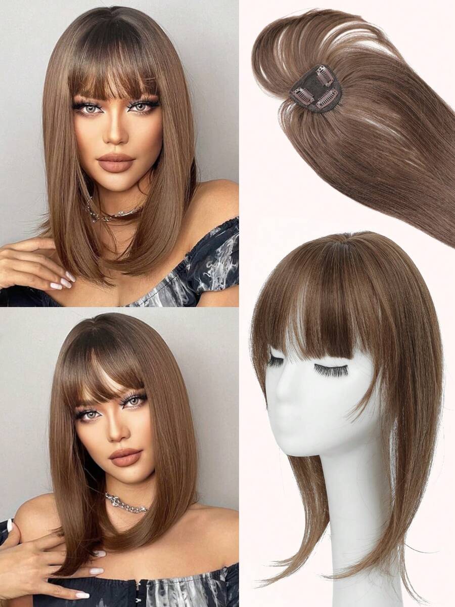 Bangs Hair Clip In Bangs 360° Fake Bangs With Long Layered Light Brown Bangs Clip In Hair Extensions For Women Daily Wear - Light Brown - View 1