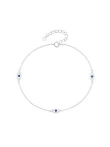 1PC 925 Sterling Silver Evil Eye Anklet 18K Gold Plated Tiny Adjustable Cute Anklets Summer Cubic Zirconia Foot Chain Cute Lucky Evil Eye Foot Jewelry Boho Anklets For Women Holiday - Silver - View 6