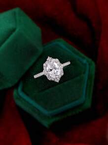 AIHUASI 1 pièce Bague de fiançailles pour femme en argent sterling 925, coupe ovale 7*9mm 2.7 ct AAAAA zircone cubique, halo floral, bijou de mariage fin, cadeau