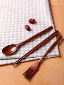 3 件木制餐具套装，9.2 英寸/23.5 厘米木制便捷餐具勺筷子叉子，优雅木制餐具套装，木制银器套装，厨房，圣诞礼物，学校用品 - 棕色 - 查看 3