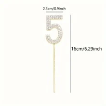 1 pieza Decoraciones para torta con número de aleación con brillo y strass para ducha, cumpleaños, decoración de boda, oro y plata - Dorado - Ver 8