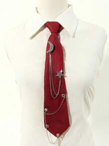 1 pieza Collar de mujer de color plateado con decoración de strass con forma de luna y estrella, borlas y cinta, perfecto para citas, uso diario y accesorios escolares para mujeres - Negro - Ver 20